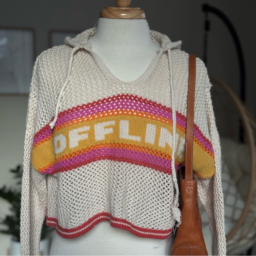 OFFLINE By Aerie Crochet Sweater in 
Toasted Coconut Size S